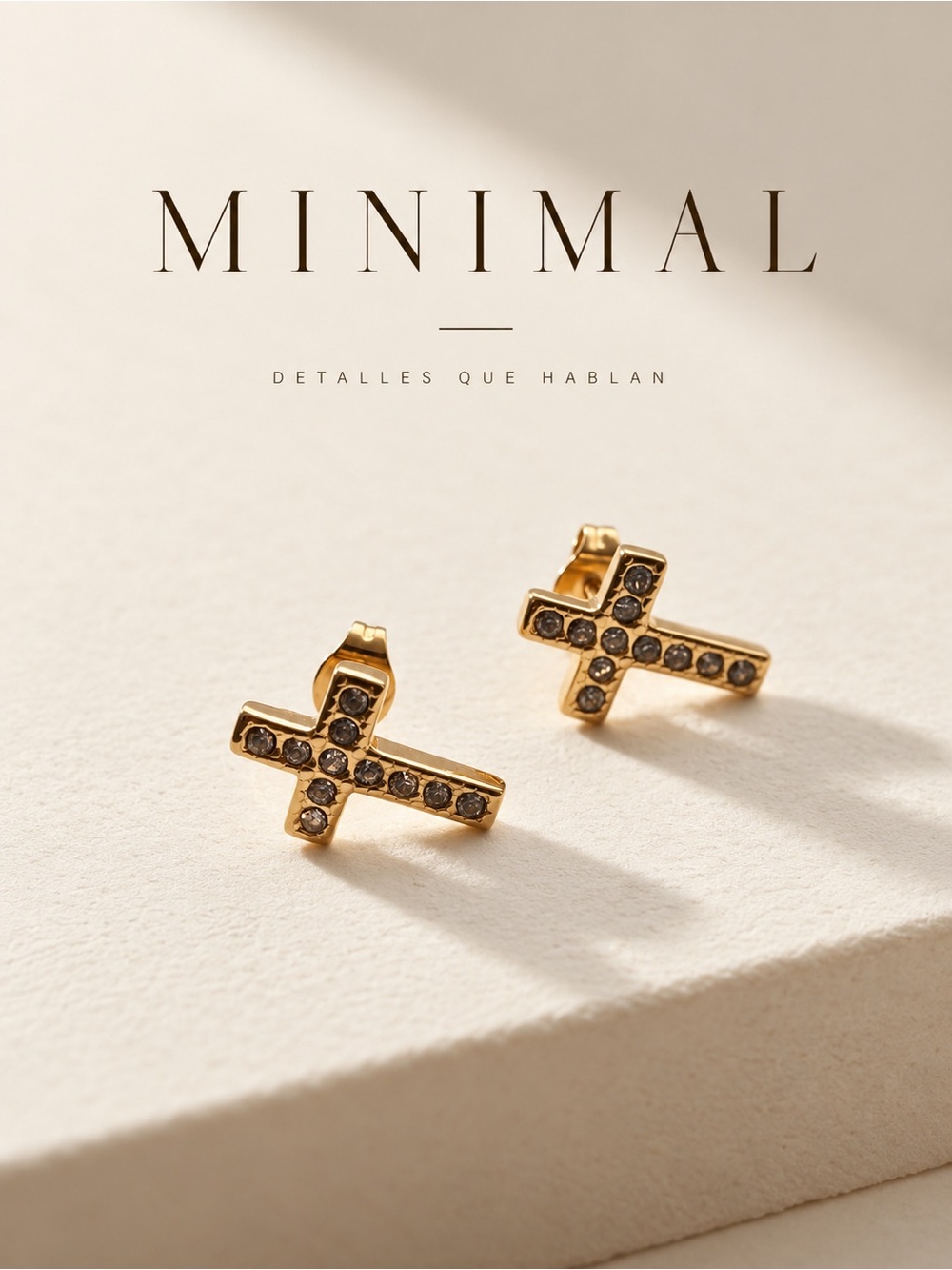 Gold Plated Cross Stud Earrings with Clear Stones - Minimal